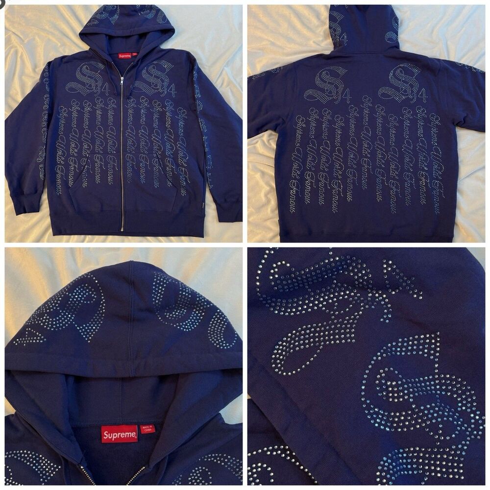 Supreme Rhinestone Zip Up Hoodie Sweatshirt